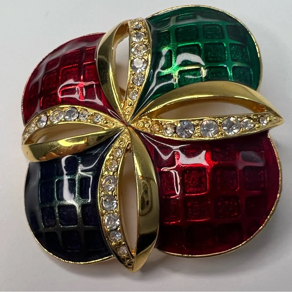 Monet Jewel Tone Enamel & Rhinestone Maltese Brooch